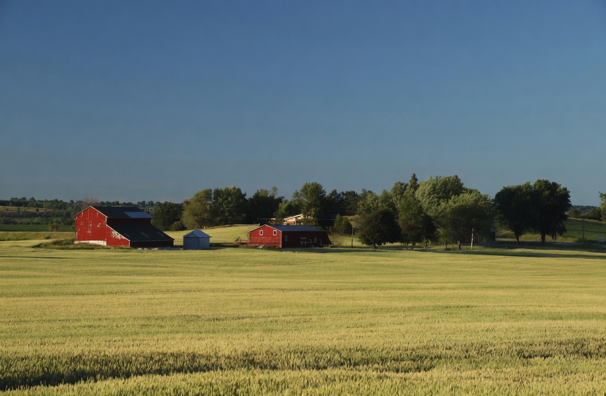 Ontario farmland with red barn near Alliston and New Tecumseth