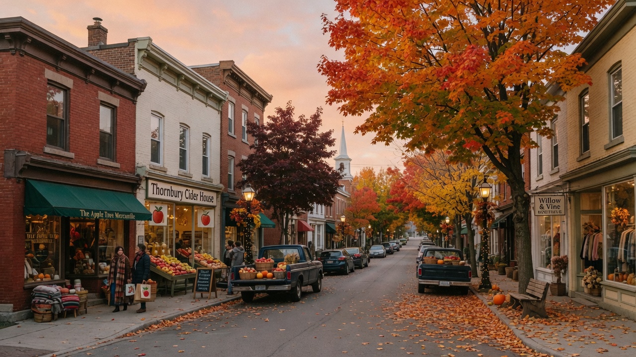 Charming apple-country village street near Thornbury